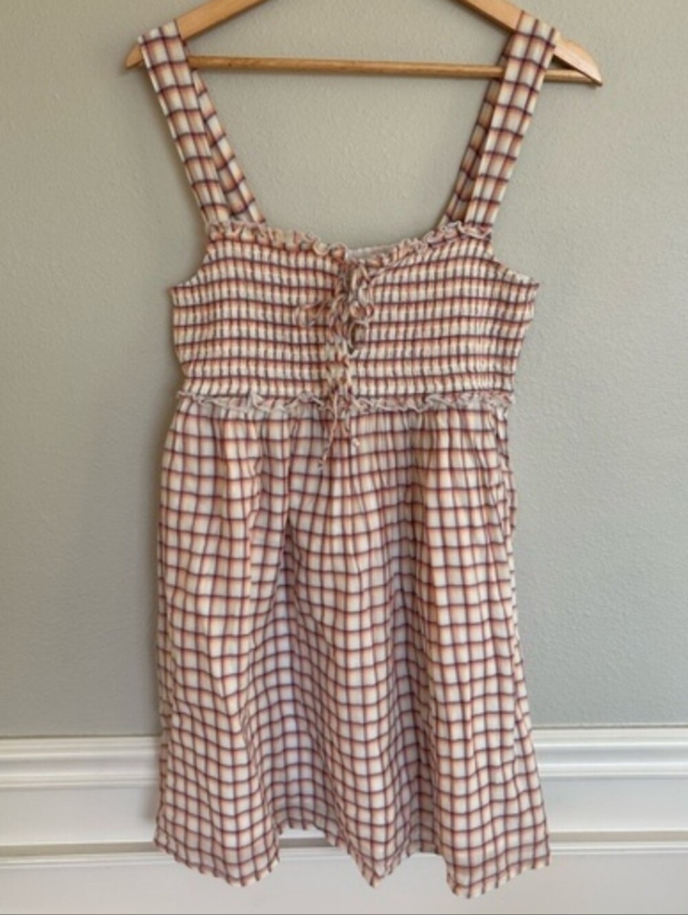 American Eagle Outfitters Teen Dress in Pink, Purple, Yellow and White Plaid.